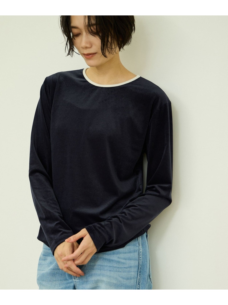 【SALE／10%OFF】シアーベロアロングスリーブカットソー【日本製】 VICKY ビッキー トップス カットソー・Tシャツ ネイビー ホワイト グレー【RBA_E】【送料無料】[ Fashion]
