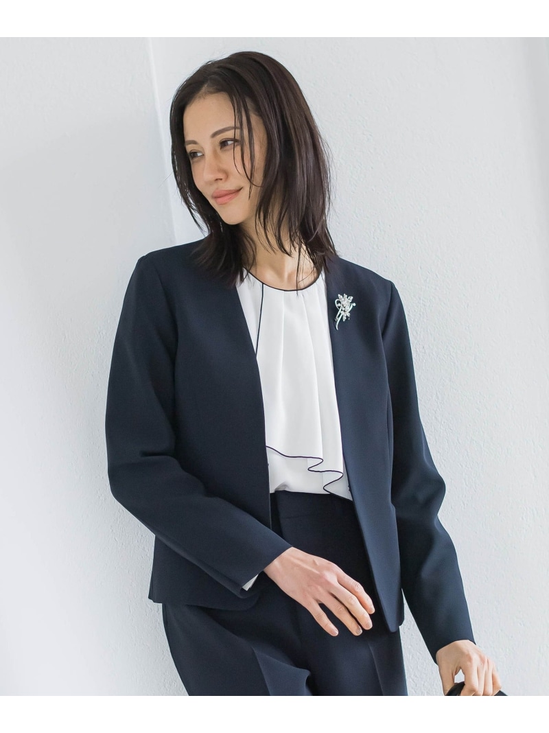 【WEB限定 13号】トリクシオンノーカラージャケット≪セットアップ対応/手洗い可能≫ LAUTREAMONT ロートレアモン ジャケット・アウター テーラードジャケット・ブレザー ネイビー ブラック【送料無料】[ Fashion]｜JAVA ONLINE