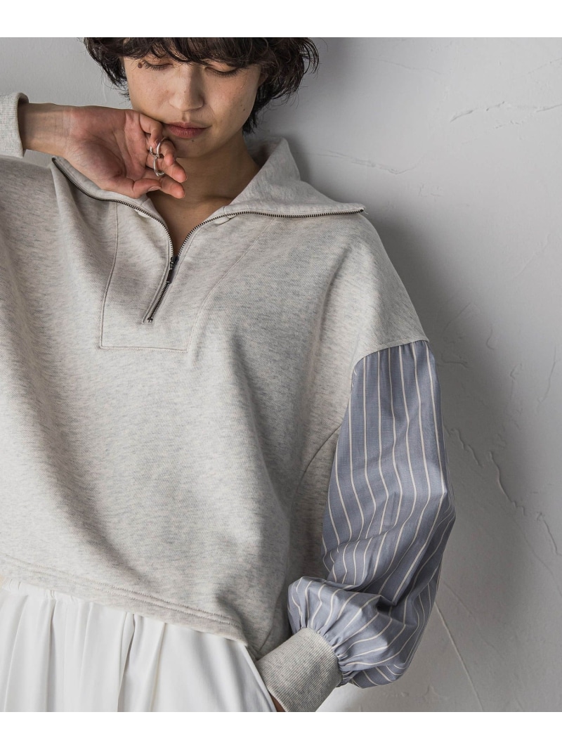 【SALE／30%OFF】ストライプスリーブハーフジッププルオーバー≪手洗い可能≫ MAYSON GREY メイソングレイ トップス カットソー・Tシャツ ホワイト ネイビー【RBA_E】【送料無料】[ Fashion]