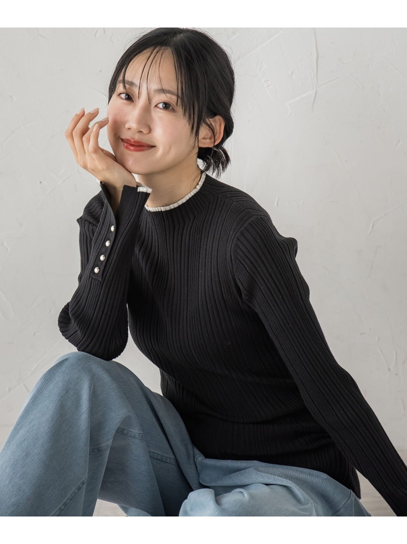 【新色追加】袖ボタンランダムリブニット≪手洗い可能≫ Droite lautreamont ドロワット・ロートレアモン トップス ニット ブラック ブラウン ホワイト グレー ネイビー ピンク ワインレッド イエロー【送料無料】[ Fashion]