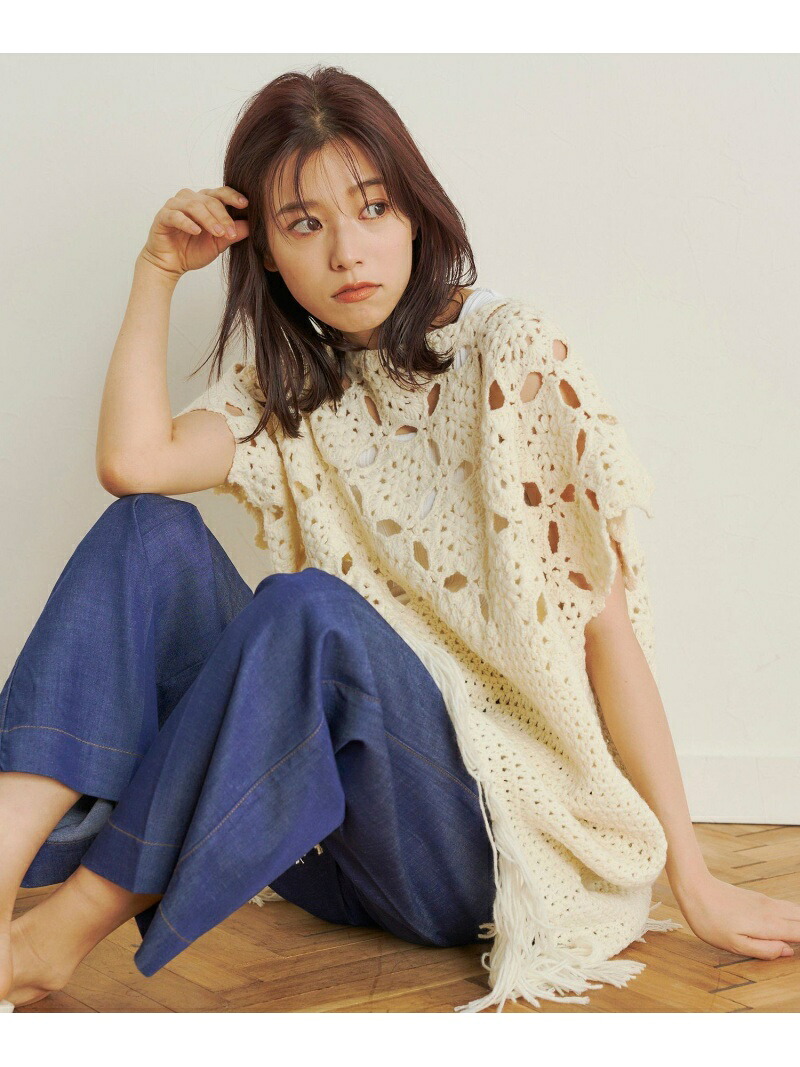 【SALE／50%OFF】かぎ針透かし編みフリンジベスト≪室内用便器能力のある≫ Droite lautreamont ドロワット・ロートレアモン ジャケット・アウター ダウンジャケット・ダウンベスト 赤銅色 白いこと【RBA_E】【貨物輸送無料】[ Fashion] コート・ジャケット-レディースファッション