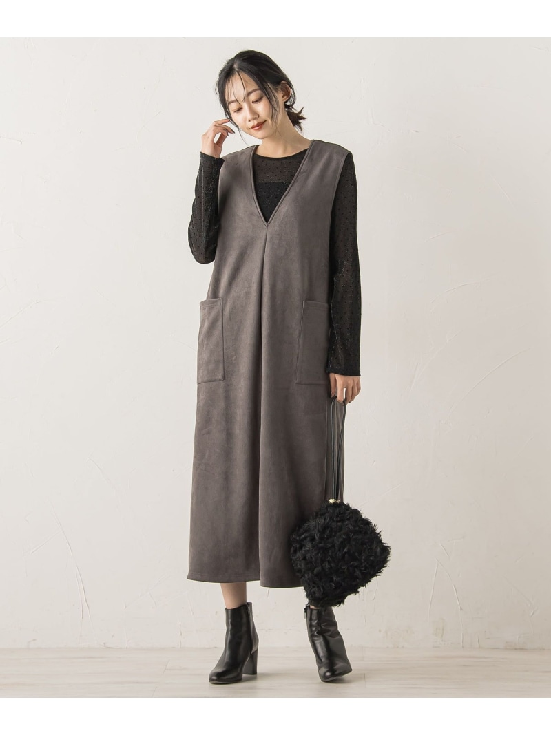 【SALE／30%OFF】マシュマロスウェードワンピース≪手洗い可能≫ Droite lautreamont ドロワット・ロートレアモン ワンピース・ドレス ワンピース ベージュ グレー【RBA_E】【送料無料】[ Fashion]