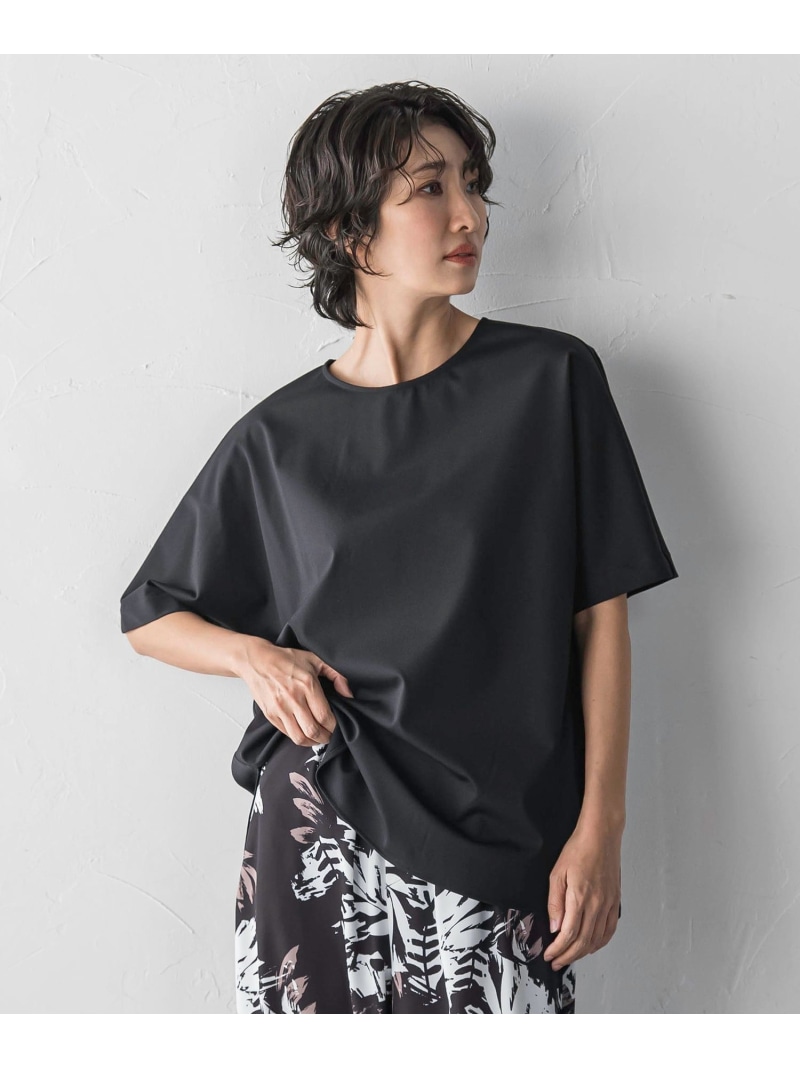 【大きいサイズ】バックサテン切り替えスムースカットソー la.f... ラ・エフ トップス カットソー・Tシャツ ブラック ホワイト【送料無料】[ Fashion]