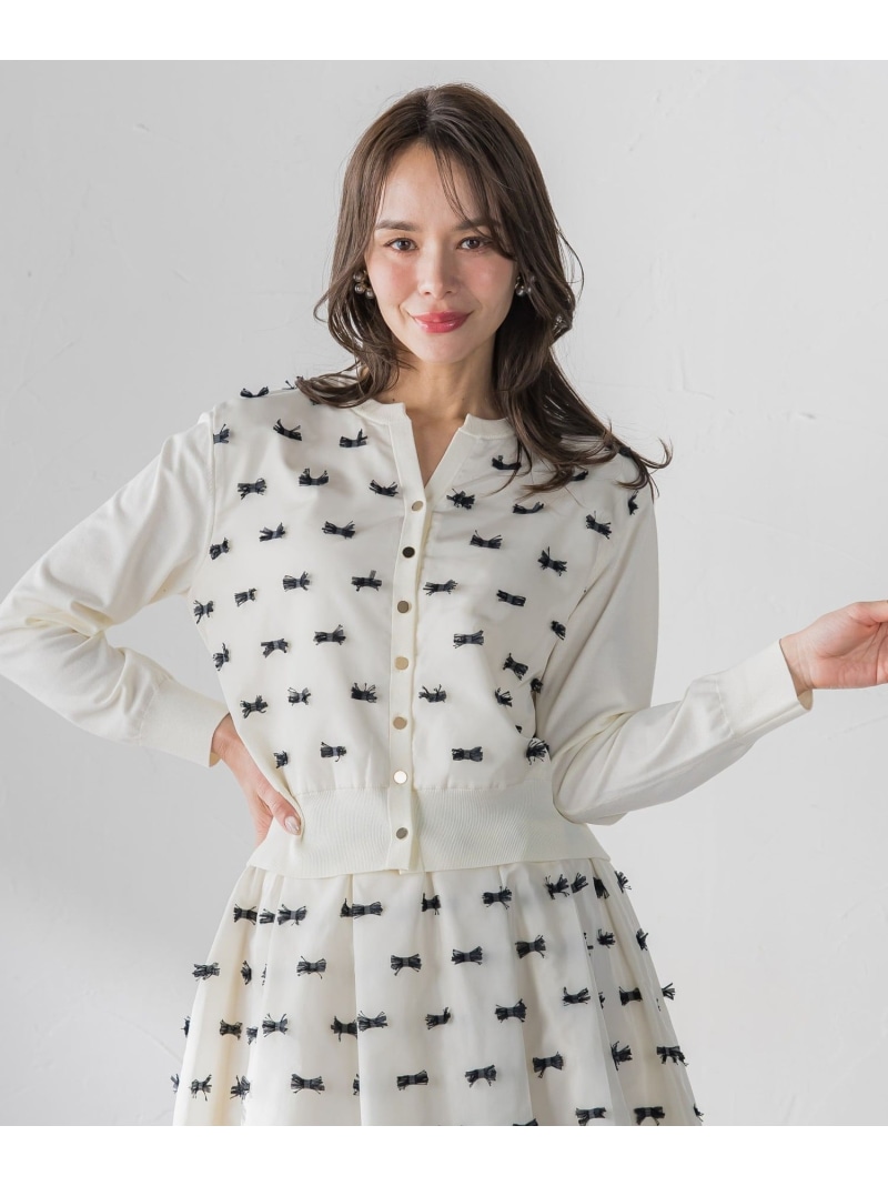 【SALE／30%OFF】リボンジャガードカーディガン Viaggio Blu ビアッジョブルー トップス カーディガン ブラック ホワイト【RBA_E】【送料無料】[ Fashion]