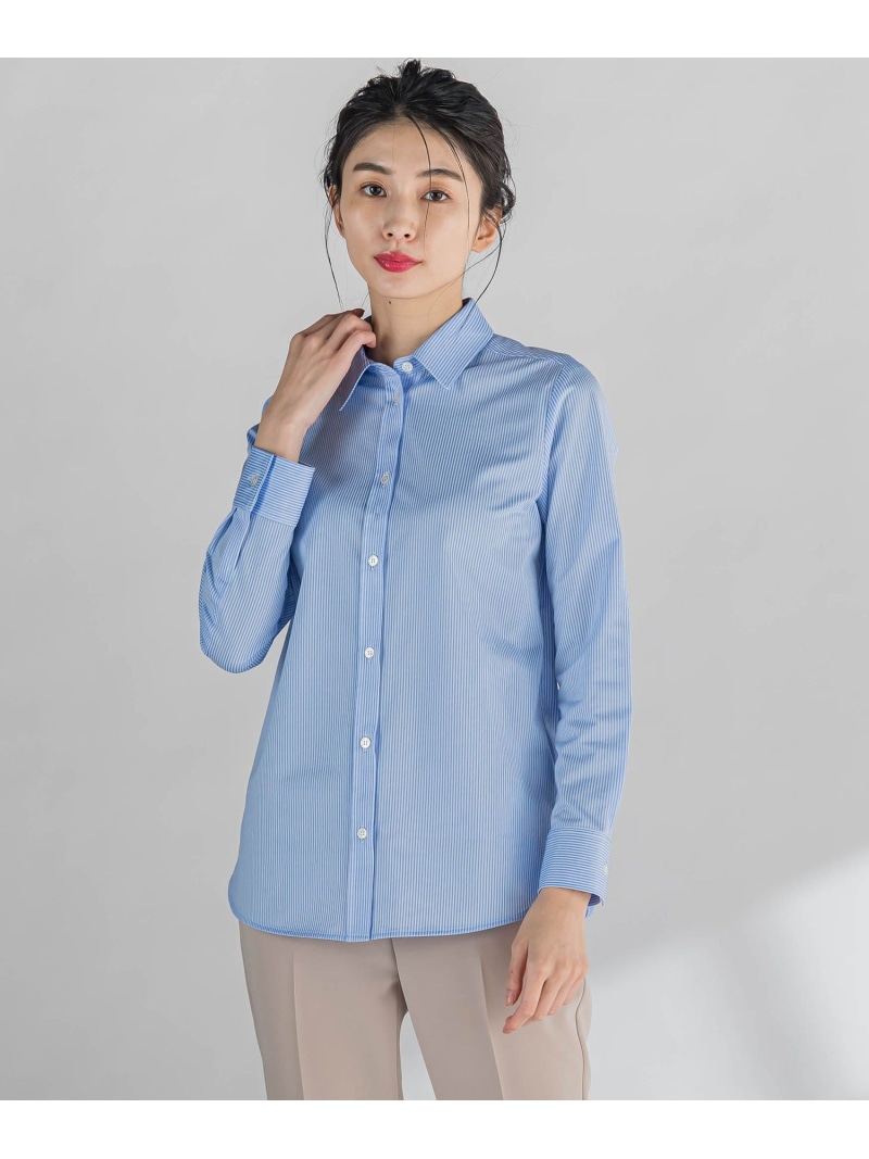 【SALE／40%OFF】【大きいサイズ】L ストライプシャツ≪洗濯機で洗える≫ la.f... ラ・エフ トップス シャツ・ブラウス ブルー ベージュ【RBA_E】【送料無料】[ Fashion]