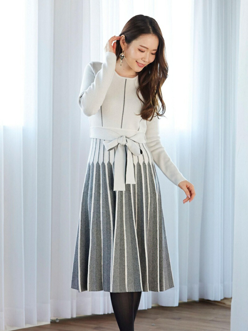 大きいサイズ ニット配色ワンピース 手洗い可能 Queens Court クイーンズコート ワンピース シャツワンピース ブラック ホワイト ブルー 送料無料 Rakuten Fashion Sabudo Vn