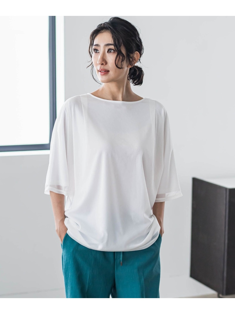 【SALE／40%OFF】トリコットシフォンカットソー≪洗濯機で洗える≫ la.f... ラ・エフ トップス カットソー・Tシャツ ブラック ホワイト【RBA_E】【送料無料】[ Fashion]