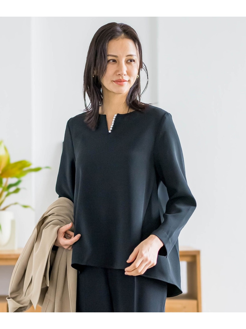 【WEB限定 13号】トリクシオンキーネックブラウス≪セットアップ対応/洗濯機で洗える≫ LAUTREAMONT ロートレアモン トップス シャツ・ブラウス ブラック ネイビー【送料無料】[ Fashion]