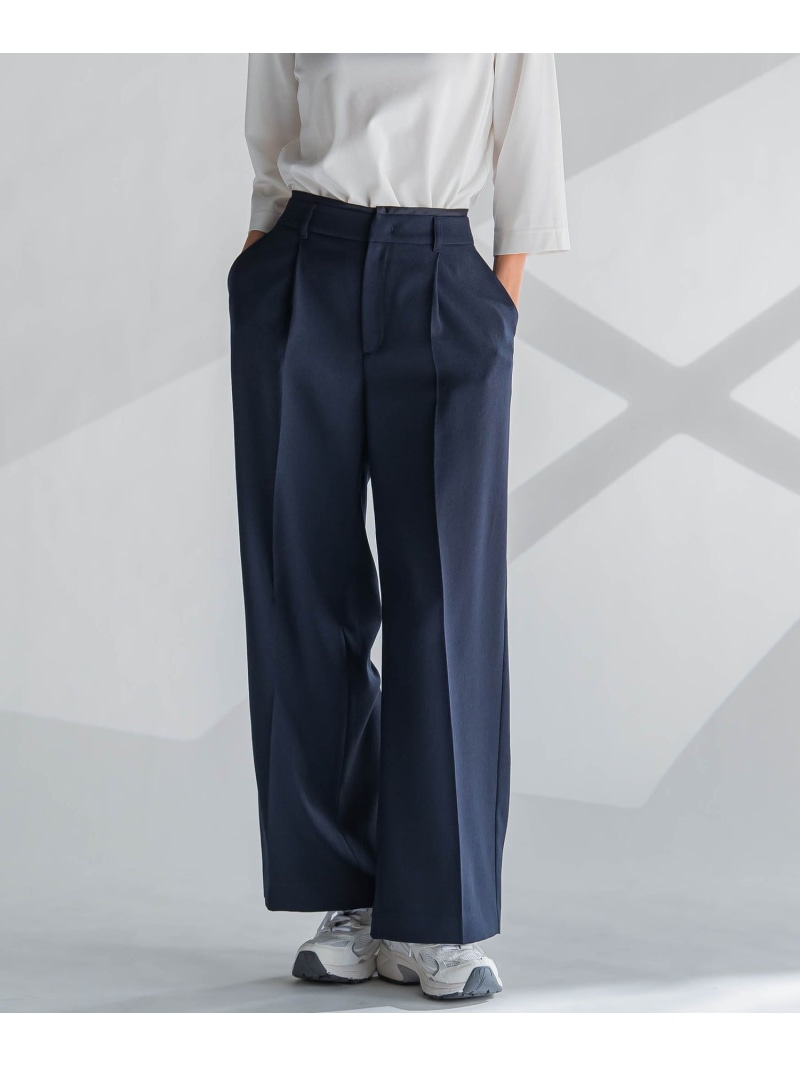 【SALE／50%OFF】【大きいサイズ】麻調ワイドパンツ≪洗濯機で洗える≫ la.f... ラ・エフ パンツ その他のパンツ ネイビー グリーン ベージュ【RBA_E】【送料無料】[ Fashion]