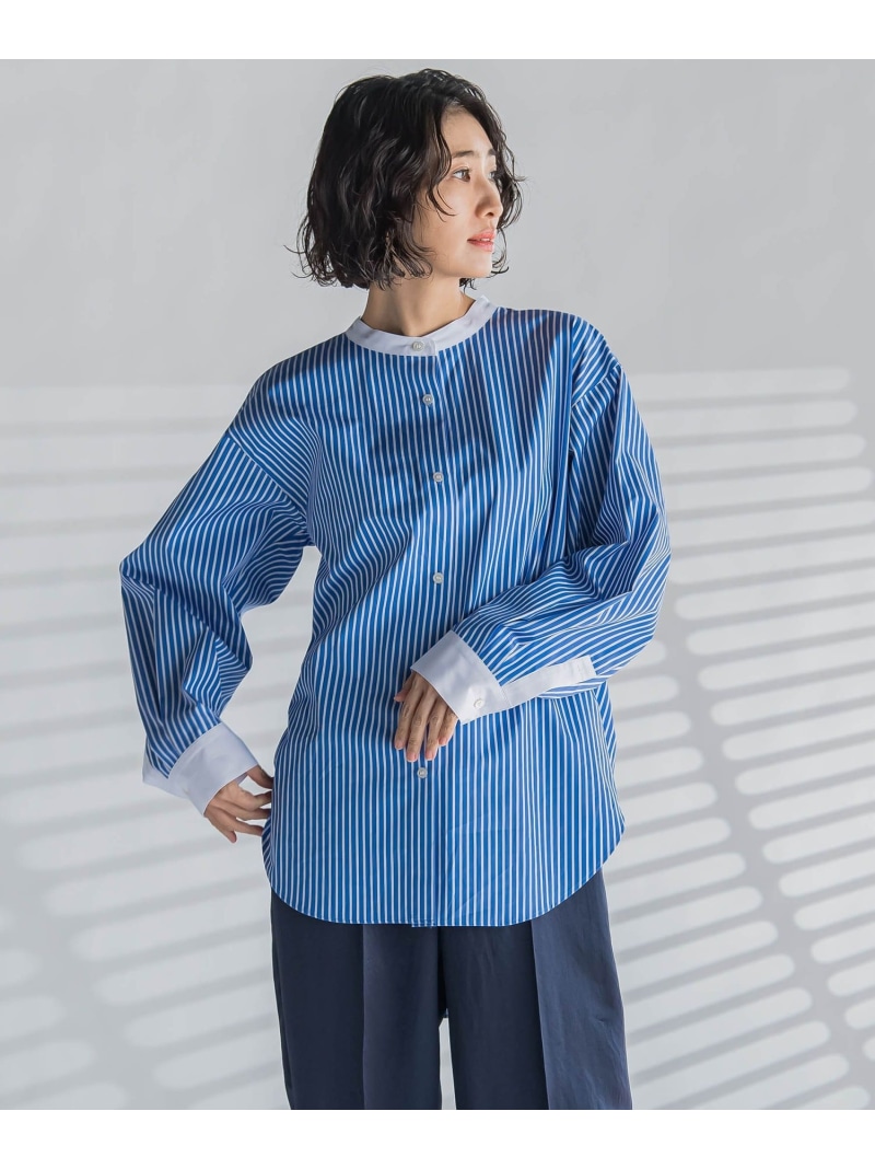 【SALE／50%OFF】【大きいサイズ】バンドカラーシャツ≪洗濯機で洗える≫ la.f... ラ・エフ トップス シャツ・ブラウス ホワイト ブルー【RBA_E】【送料無料】[ Fashion]｜JAVA ONLINE