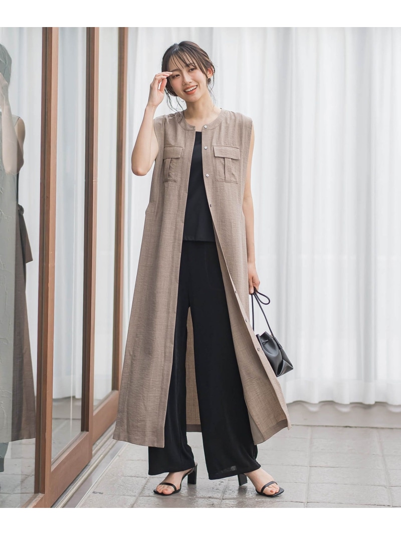 麻調リブワンピース Droite lautreamont ドロワット・ロートレアモン 衣裳・御召しもの 衣裳 ベージュ 赤銅色【貨物輸送無料】[ Fashion]