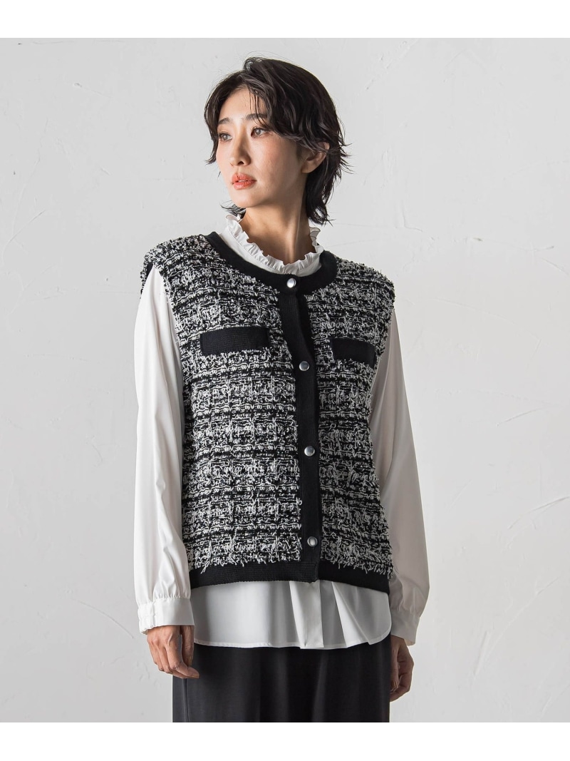【SALE／10%OFF】ファンシーツイードニットジレ la.f... ラ・エフ ジャケット・アウター ダウンジャケット・ダウンベスト ブラック【RBA_E】【送料無料】[ Fashion]