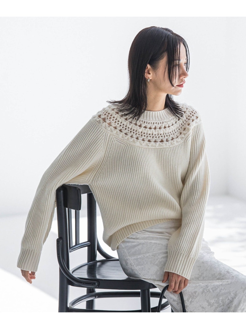 【SALE／30%OFF】透かし編みノルディックガラニット LAUTREAMONT ロートレアモン トップス ニット ホワイト ブラック【RBA_E】【送料無料】[ Fashion]