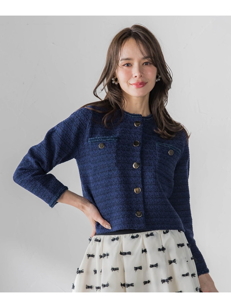 【SALE／40%OFF】ツイードニットカーディガン Viaggio Blu ビアッジョブルー トップス カーディガン ブラック ホワイト ネイビー【RBA_E】【送料無料】[ Fashion]
