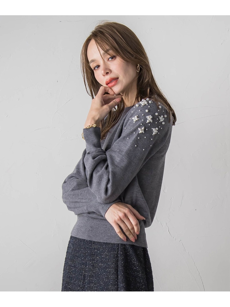 【SALE／50%OFF】ショルダービジューニット Viaggio Blu ビアッジョブルー トップス ニット ブルー ホワイト ブラック【RBA_E】【送料無料】[ Fashion]
