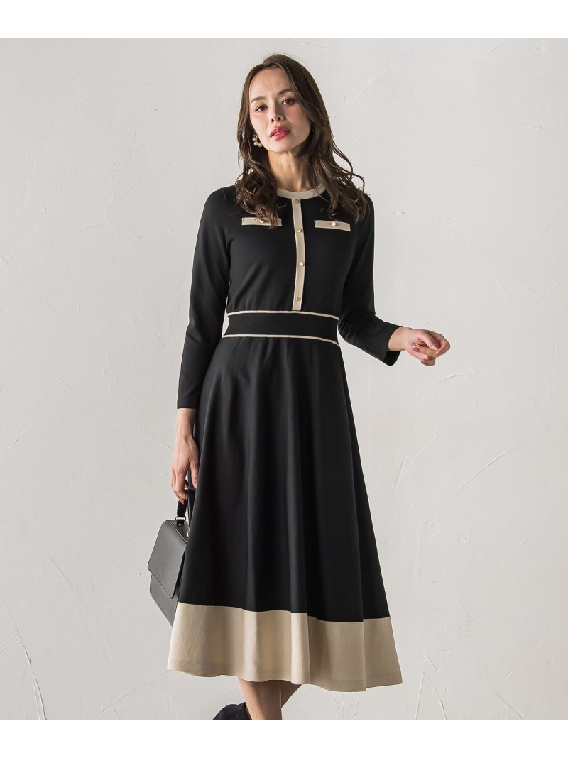 【SALE／40%OFF】バイカラーニットワンピース Viaggio Blu ビアッジョブルー ワンピース・ドレス ワンピース ブラック ブルー【RBA_E】【送料無料】[ Fashion]｜JAVA ONLINE