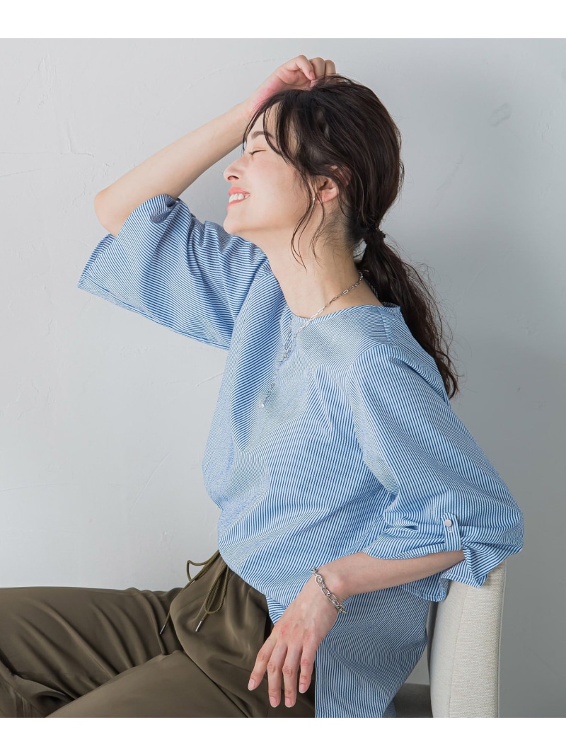 【WEB限定】クールマックスサッカーブラウス≪洗濯機で洗える≫ LAUTREAMONT ロートレアモン トップス シャツ・ブラウス ネイビー ホワイト ブルー グレー【送料無料】[ Fashion]