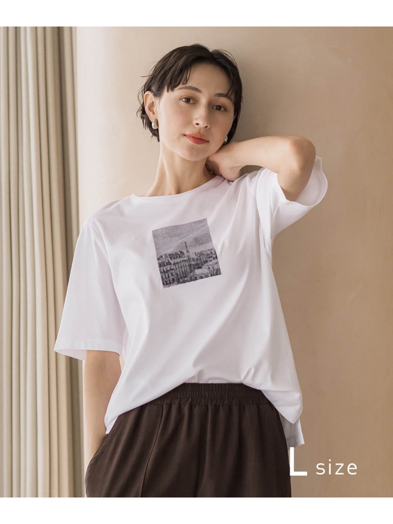 【途轍も無い大いさ】刺しゅうティーシャツ la.f... ラ・エフ トップス カットソー・ティーシャツ 白いこと 薄墨色【貨物輸送無料】[ Fashion] Tシャツ・カットソー-トップス-レディースファッション