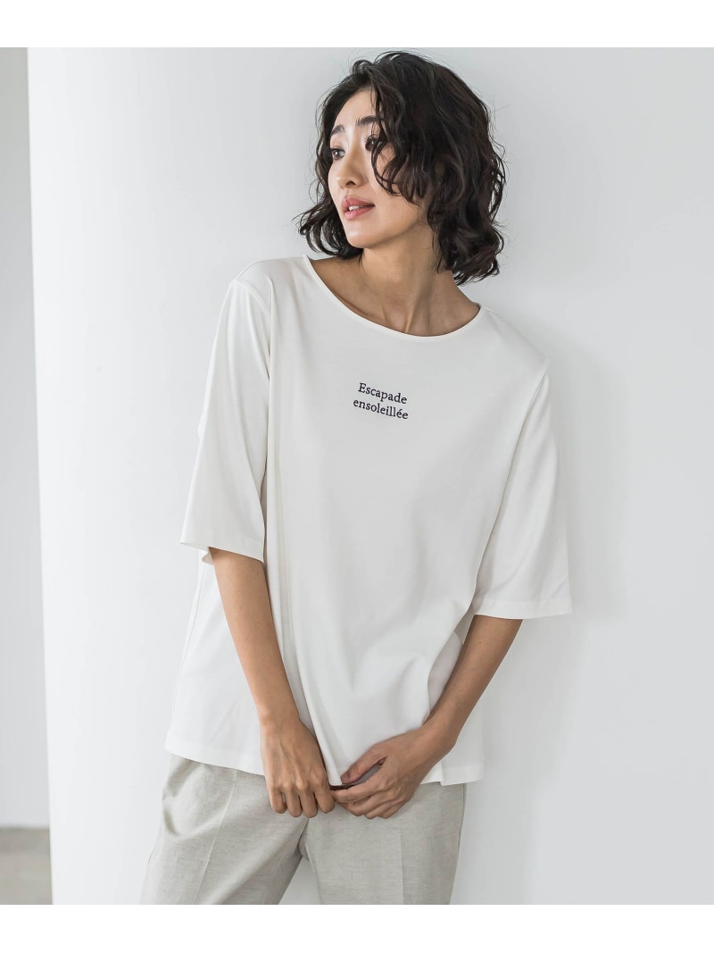 【SALE／40%OFF】【大きいサイズ】【biyori】刺繍ロゴTシャツ≪洗濯機で洗える≫ la.f... ラ・エフ トップス カットソー・Tシャツ ホワイト グレー【RBA_E】【送料無料】[ Fashion]