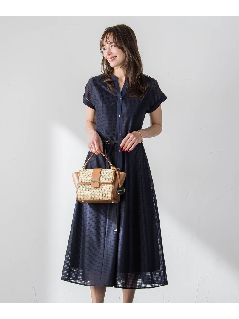 ラッセルレースチェックワンピース Viaggio Blu ビアッジョブルー ワンピース・ドレス ワンピース ネイビー ホワイト【送料無料】[ Fashion]