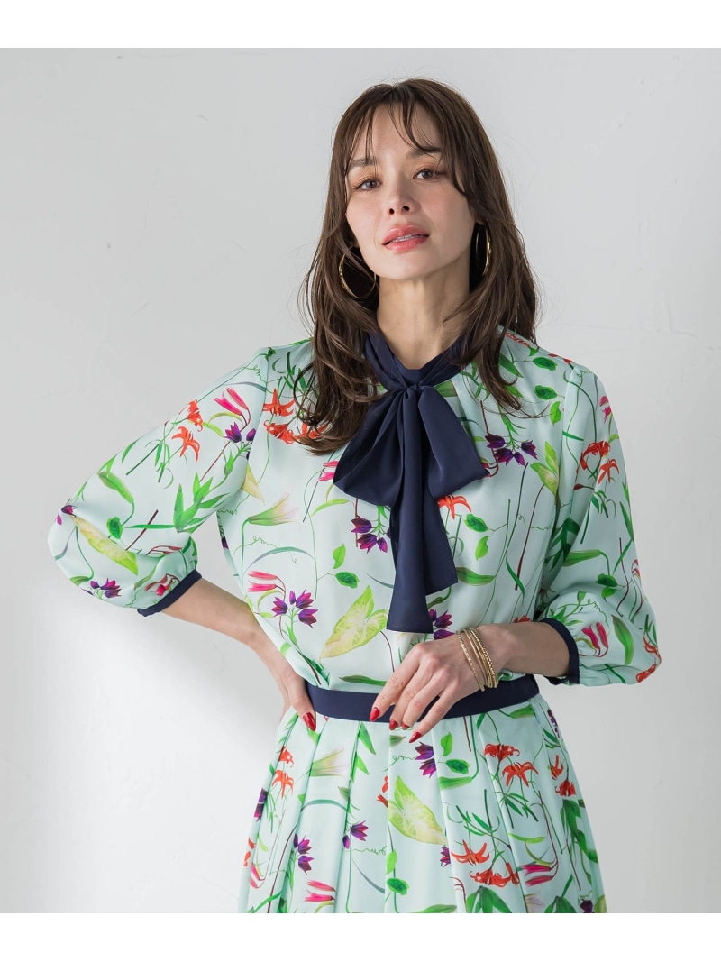 【KEITA KAWASAKI * Viaggio Bluコラボ】リリープリントブラウス Viaggio Blu ビアッジョブルー トップス シャツ・ブラウス ホワイト グリーン【送料無料】[ Fashion]