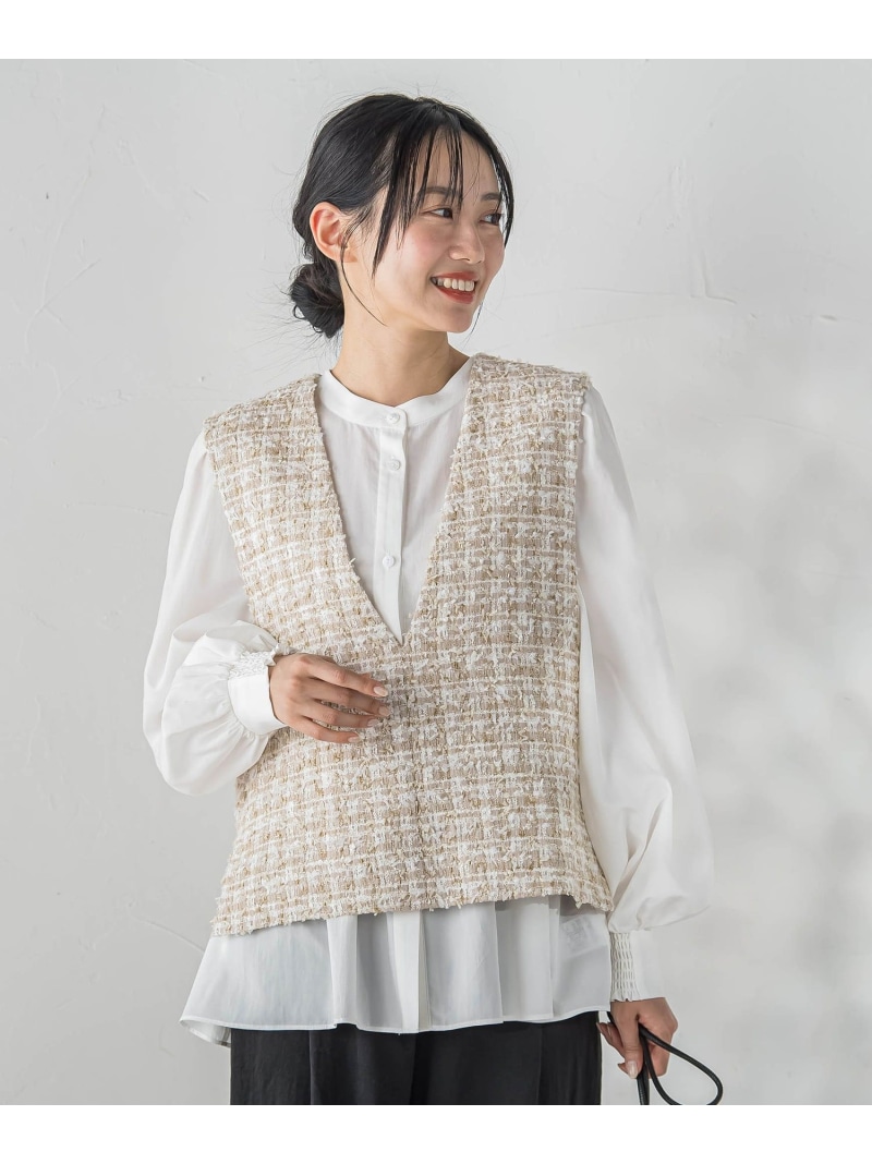 【SALE／10%OFF】カミュツィードベストブラウス Droite lautreamont ドロワット・ロートレアモン トップス シャツ・ブラウス ベージュ ブラック【RBA_E】【送料無料】[ Fashion]
