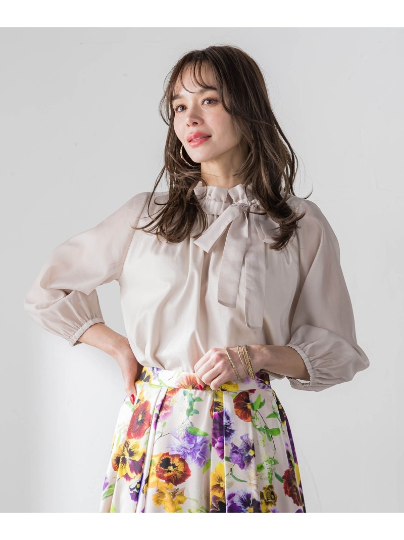 サイドリボンカットソー Viaggio Blu ビアッジョブルー トップス カットソー・Tシャツ ベージュ ネイビー ホワイト【送料無料】[ Fashion]