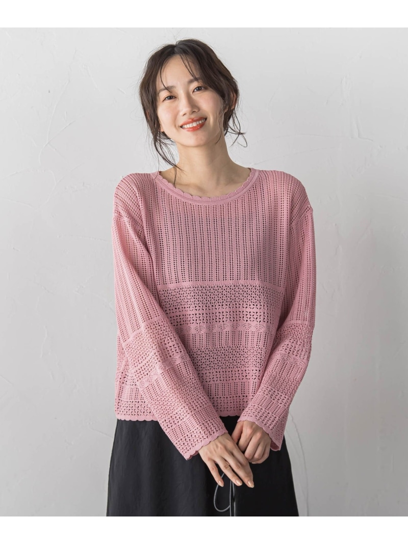 【SALE／10%OFF】レース柄ニット Droite lautreamont ドロワット・ロートレアモン トップス ニット ピンク ホワイト ブラック【RBA_E】【送料無料】[ Fashion]