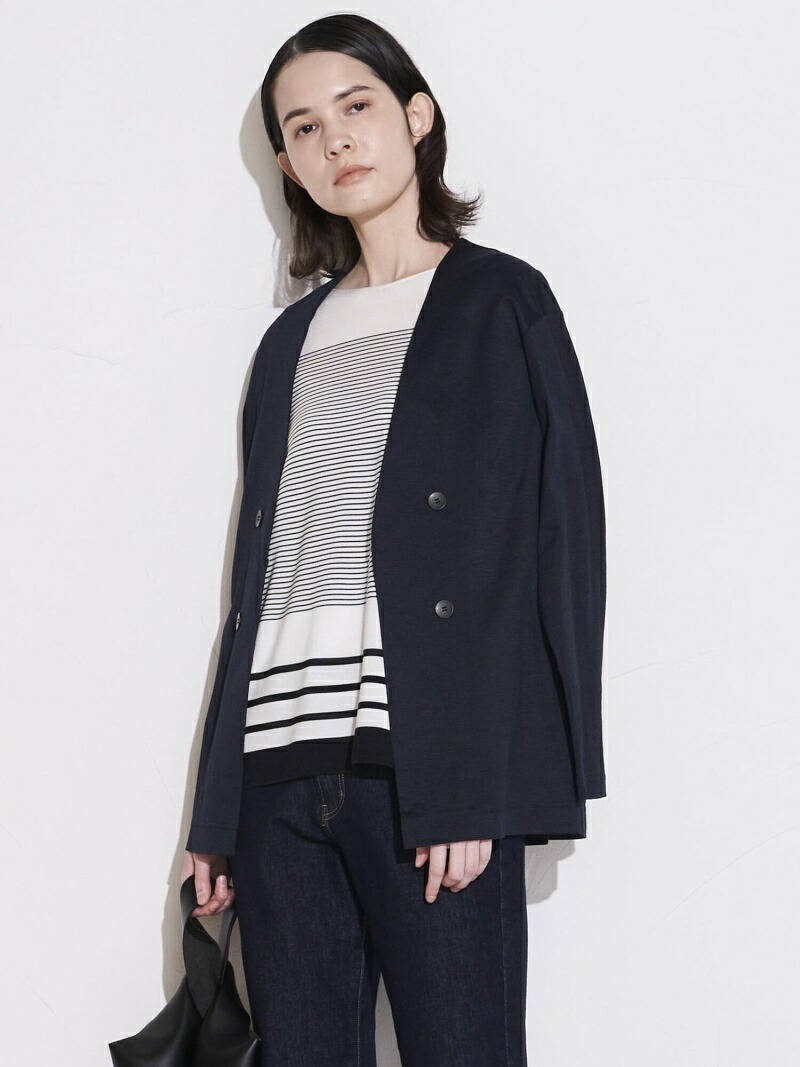【SALE／50%OFF】【大きいサイズ】ラミーオットマンカットソージャケット＜手洗い可能＞ la.f... ラ・エフ トップス カットソー・Tシャツ ネイビー グレー【RBA_E】【送料無料】[ Fashion]