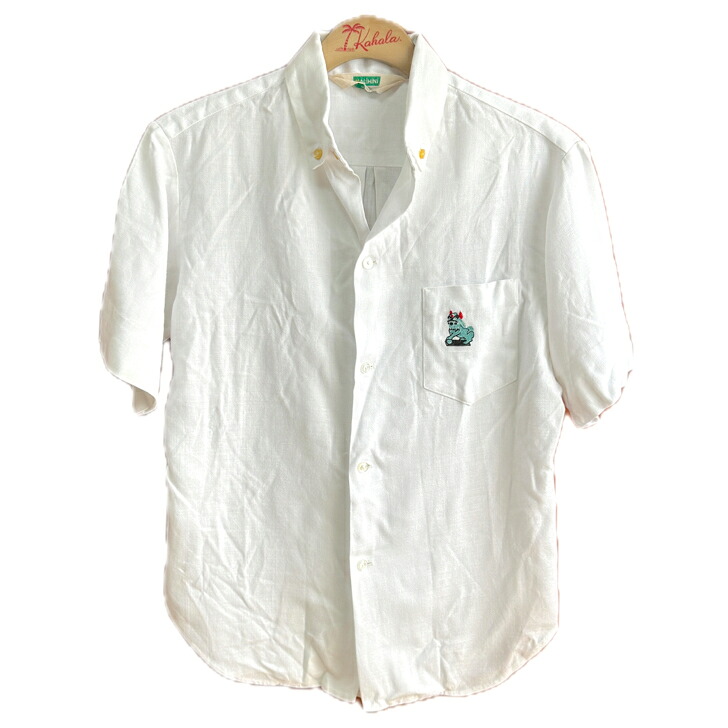 【Used/古着】 1970s Malihini Vintage Aloha Shirts Made In Hawaii ビンテージ アロハ シャツ シーサー沖縄 B.D 白 レーヨン素材 Sサイズ