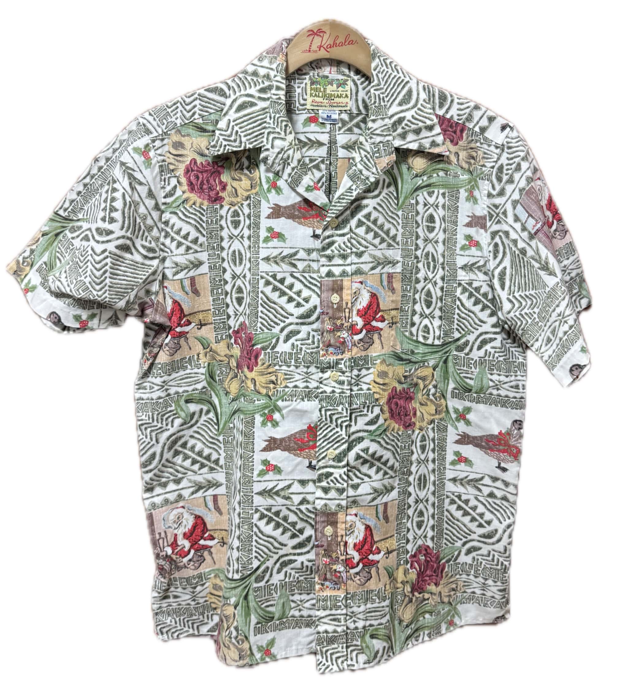 【中古 】Reyn Spooner Aloha ShirtsMele Kalikimakaクリスマス レインスプーナー アロハシャツ  前食い違い M大きさ 前食い違い
