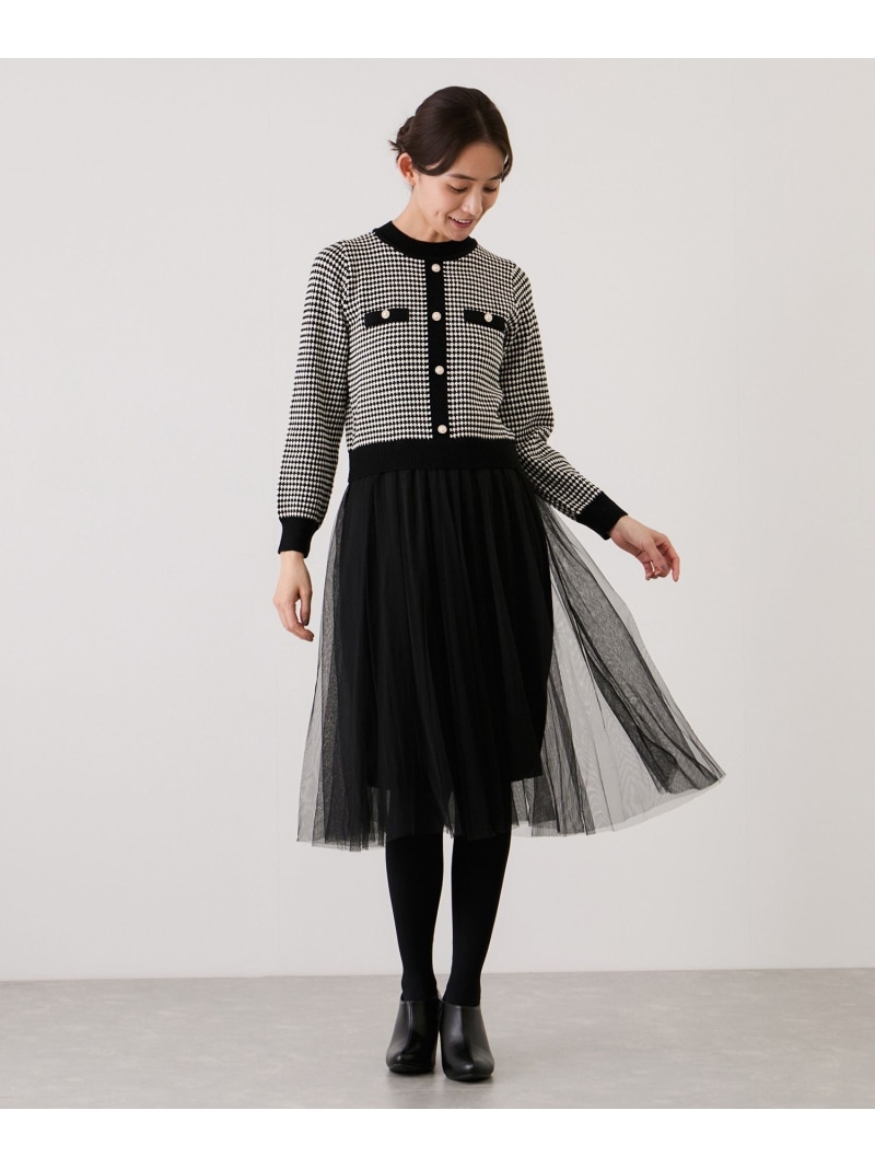 【SALE／30%OFF】ピンヘッドニット*チュールドッキングワンピース JAYRO ジャイロ ワンピース・ドレス ワンピース ブラック ホワイト【RBA_E】【送料無料】[ Fashion]
