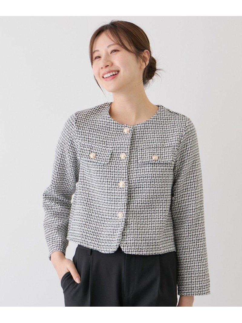 【SALE／20%OFF】ツイードジャケット JAYRO ジャイロ ジャケット・アウター ノーカラージャケット ブラック ベージュ ピンク【RBA_E】【送料無料】[ Fashion]