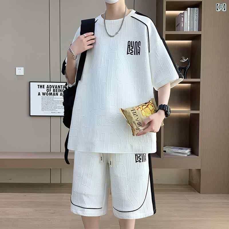 メンズ ファッション 春夏 秋冬 かっこいい オシャレ モテ 男性用 紳士服 服 韓国 シンプル 大人 メンズカジュアル スポーツ スーツ 冷感 半袖 T シャツ テクスチャ 半袖 ショート パンツ ツーピース T シャツ T｜ジャズミーオーダーメイド