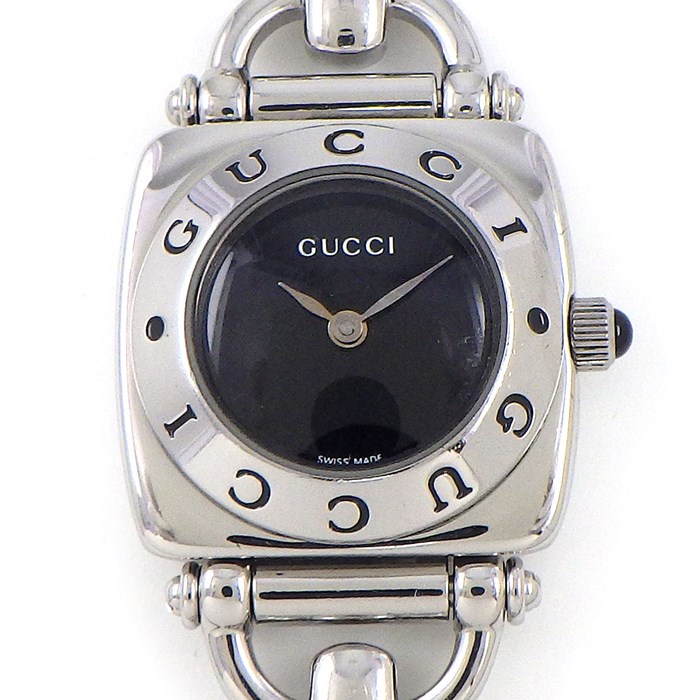 【15日限定★ポイント3倍】 グッチ GUCCI 腕時計 ホースビット 6400L ブラック文字盤 ロゴ SS クオーツアナログ 【中古】