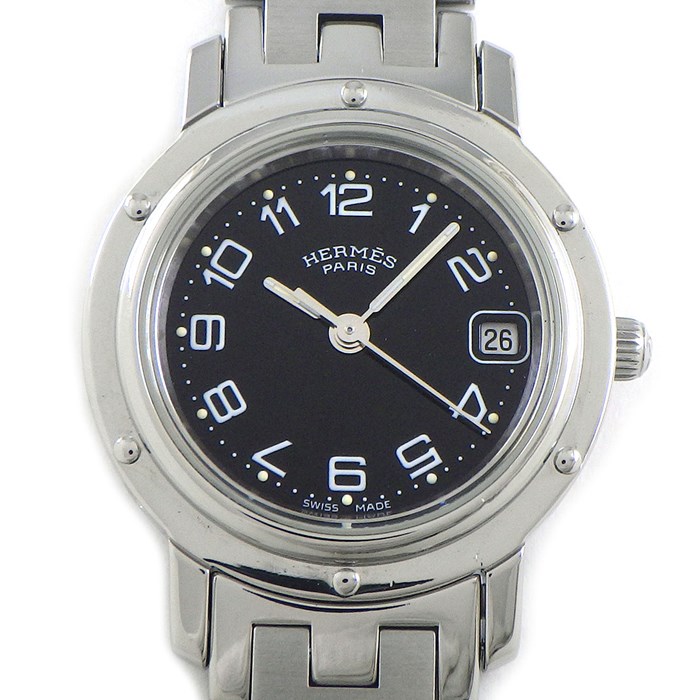 エルメス HERMES 腕時計 クリッパー CL4.220 デイト ブラック文字盤 GP SS クオーツアナログ 【中古】 エルメス クリッパー CL4.220 ブラック レディース 時計 【中古