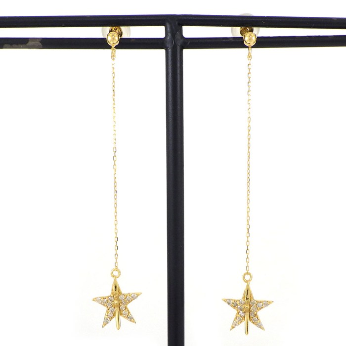 【20日限定★ポイント3倍】 【ダイヤモンド】 ピアス スウィング ドロップ スター ダイヤモンド 0.07ct / 0.07ct K18YG 【中古】