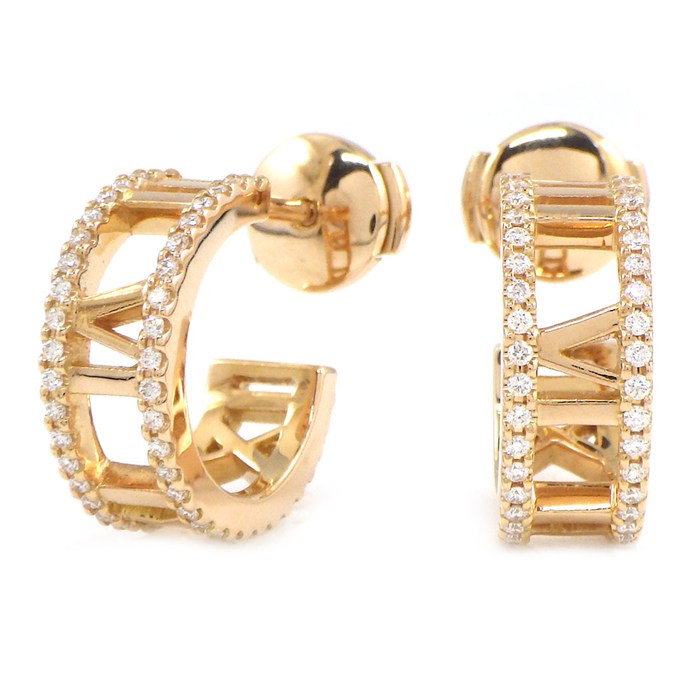 【15日限定★ポイント3倍】 ティファニー Tiffany & Co. ピアス オープンアトラス フープ パヴェ ダイヤモンド K18PG 【中古】