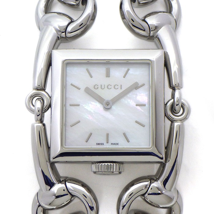 【15日限定★ポイント3倍】 グッチ GUCCI 腕時計 シニョーリア 116.3/YA116301 ホースビット スクエア ホワイトシェル文字盤 SS クオーツアナログ 【中古】