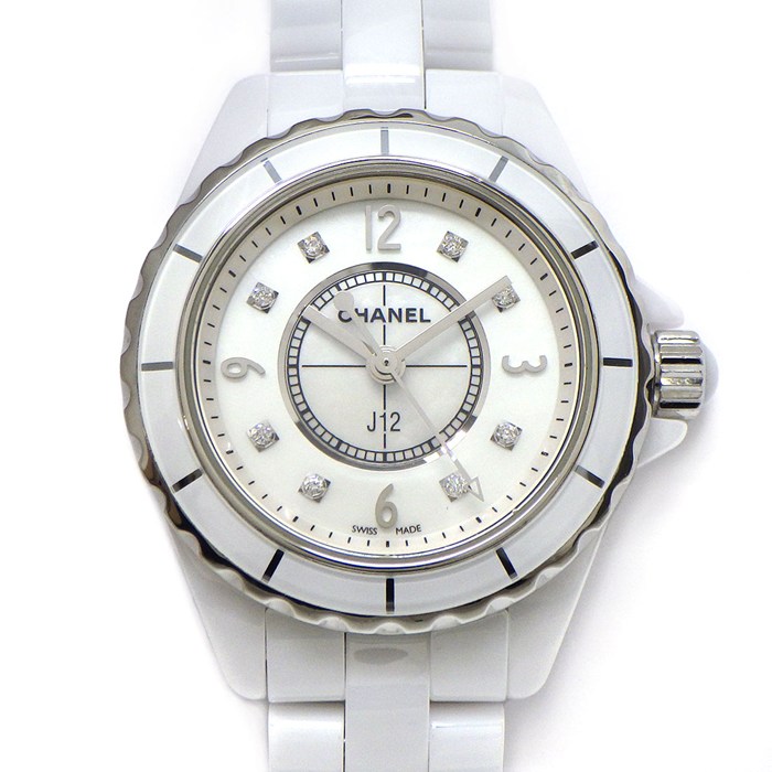 【20日限定★ポイント3倍】 シャネル CHANEL 腕時計 J12 H2570 8ポイント ダイヤインデックス ホワイトシェル文字盤 SS ホワイト セラミック クオーツアナログ 【中古】