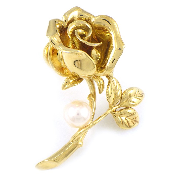 【最大3万円OFFクーポン配布中】 ミキモト MIKIMOTO ブローチ 薔薇 ローズ モチーフ 1ポイント パール 5.7mm珠 K18YG 【中古】