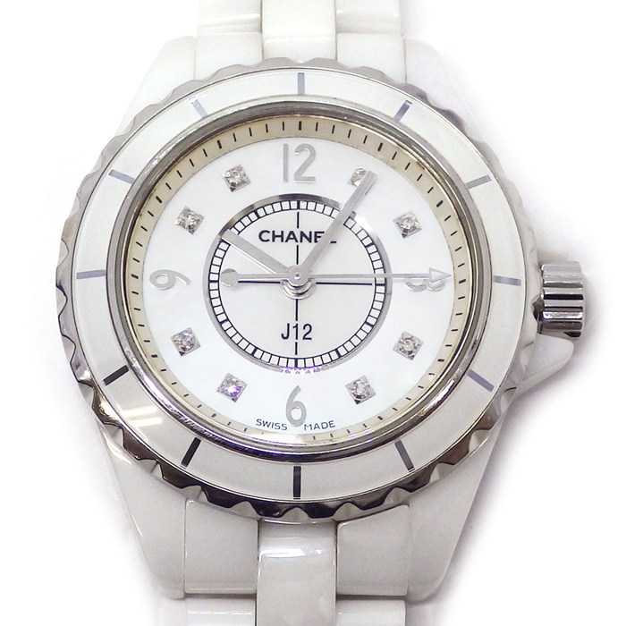 【最大3万円OFFクーポン配布中】 シャネル CHANEL 腕時計 J12 H2570 8ポイント ダイヤインデックス ホワイトシェル文字盤 ホワイト セラミックベルト SS クオーツアナログ 【中古】