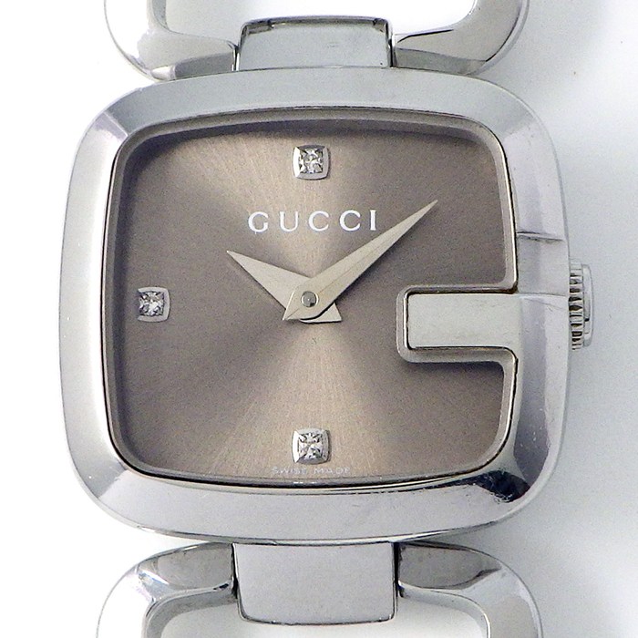 【最大3万円OFFクーポン配布中】 グッチ GUCCI 腕時計 Gコレクション 125.5 3ポイント ダイヤインデックス スクエア サンレイ ブラウン文字盤 SS クオーツアナログ 【中古】