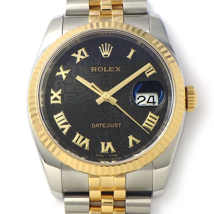 【15日限定★ポイント3倍】 ロレックス Rolex 腕時計 デイトジャスト 116233 G番 2010年製 ルーレット刻印 デイト ブラック コンピューター文字盤 彫コン K18YG SS 自動巻き 【箱・保付き】 【中古】