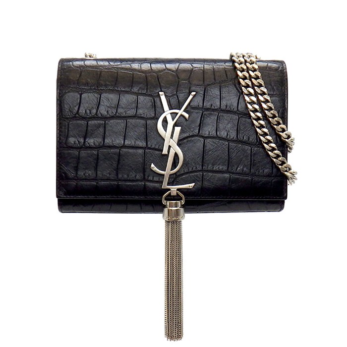 【15日限定★ポイント3倍】 サンローラン SAINT LAURENT チェーンショルダーバッグ ケイト タッセル スモール 354120 カサンドラ モノグラム ブラック クロコダイルエンボスレザー シルバー金具 【中古】