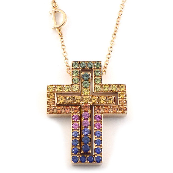 ダミアーニ DAMIANI ネックレス ベルエポック 20084310 レインボー クロス パヴェ マルチカラー サファイア 計1.48ct ダイヤモンド K18PG 【箱・保付き】 【中古】｜ジェイビーワークス　店