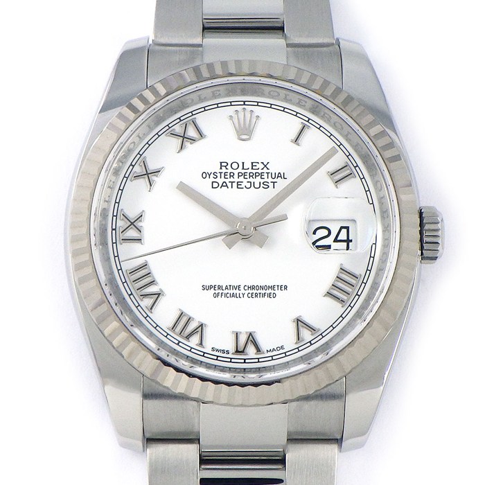 【最大3万円OFFクーポン配布中】 ロレックス Rolex 腕時計 デイトジャスト 116234 ホワイト文字盤 ローマンインデックス ルーレット刻印 ランダムシリアル デイト K18WG SS 自動巻き 【箱・保付き】 【中古】