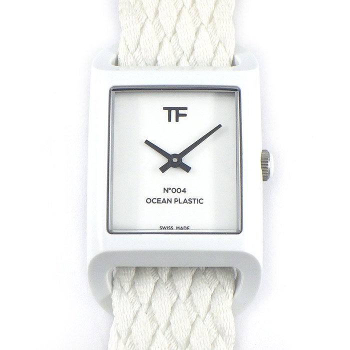 トムフォード TOM FORD 腕時計 N.004 オーシャンプラスチック タイムピース TF0120249879 レクタンギュラー ホワイト文字盤 プラスチック メッシュ ホワイトナイロンベルト クオーツアナログ