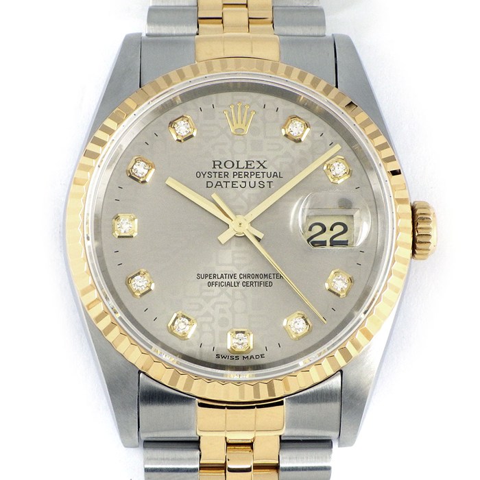 【最大3万円OFFクーポン配布中】 ロレックス Rolex 腕時計 デイトジャスト 16233G T番 1996年製 10ポイント ダイヤインデックス 彫コン シルバー コンピューター文字盤 K18YG SS 自動巻き 【OH済み】 【中古】