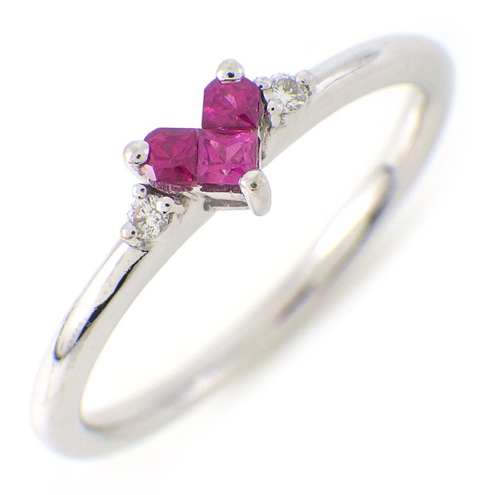 【最大3万円OFFクーポン配布中】 スタージュエリー STAR JEWELRY リング ミステリアスハート 3ポイント プリンセスカット ルビー 計0.13ct 2ポイント ダイヤモンド 計0.02ct K18WG 11号 【中古】